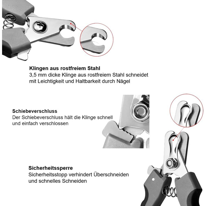 Ножиці для обрізання кігтів собак та котів, нержавіюча сталь, з захистом, червоно-чорні, з пилочкою для кігтів, інструмент для догляду за кігтями