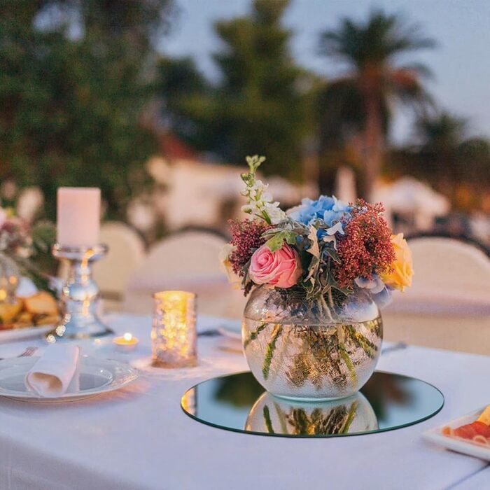 8 круглих дзеркал для декору столу: акрилові, для свічок, 30см та 20см