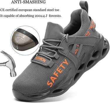 Черевики робочі чоловічі безпекові легкі зі сталевим носком, дихаючі, розміри 39-48 EU, 42 EU, темно-сірий