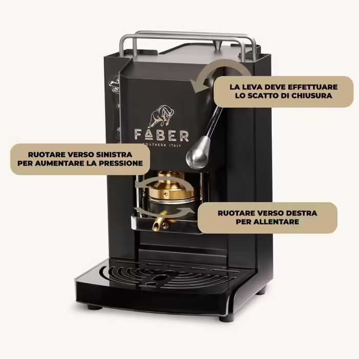 Кавова машина FABER Pro Mini Deluxe для ESE-подушечок 44 мм, хром, латунний прес, чорна матова