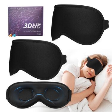 3D Маска для сну унісекс: комфортна маска для очей для подорожей, польотів, медитації (2 шт., чорна)