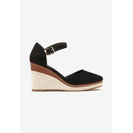 Чорні жіночі босоніжки на танкетці з екозамші в стилі бохо, р. 39