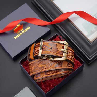 Чоловічий шкіряний ремінь BISON DENIM з класичною пряжкою, міцний, для джинсів, довжина 115 см, підходить для талії 36'-39'