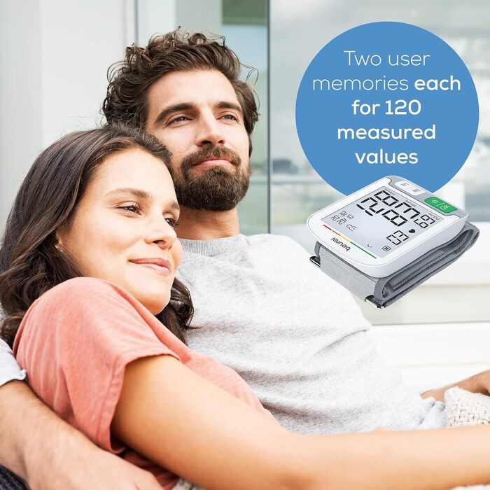 Тонометр Beurer BC 51 на зап'ясті: клінічно перевірений, з індикатором позиціонування, великим екраном, кольоровим індикатором ризику та визначенням аритмії, 2 x 120 місця пам'яті