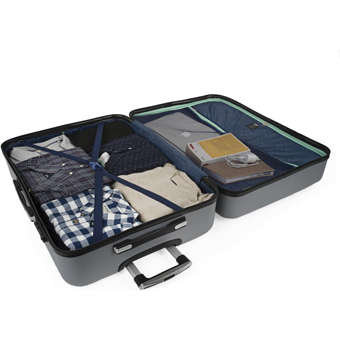 Чемодан валіза на колесах KPAT, валіза-тележка, валіза з жорсткого корпусу, срібна, S+L