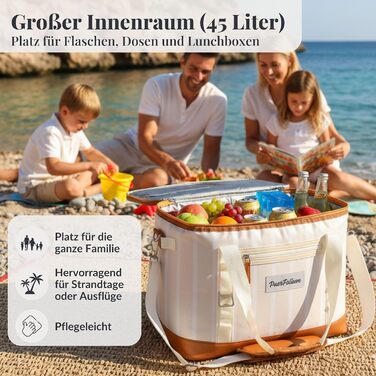 Велика складана термосумка 45L для покупок, пляжу, пікніка, обіду. Водонепроникна, ізольована на 12 годин. Ретро XXL, бежевий колір.