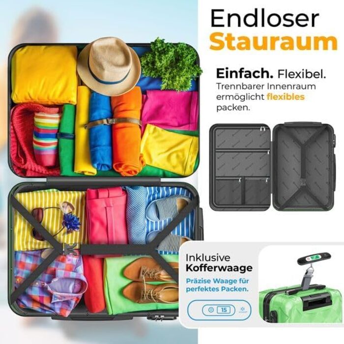 Набір валіз KESSER® 3 шт. | ABS валізи з кодовим замком, ваговою валізою та органайзером для подорожей | Валізи для ручної поклажі та великі валізи для бізнесу та подорожей (Apple Green)