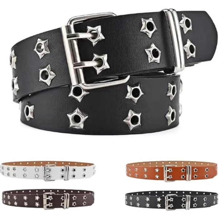 Жіночий шкіряний ремінь Punk з пряжкою, для джинсів та пальто, з декоративними отворами, чорний