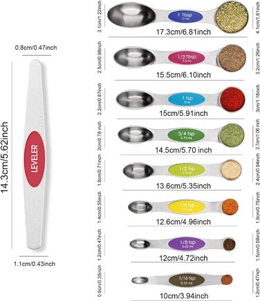 Набір мірних ложок з магнітом для кухні Home Essentials (9 шт), нержавіюча сталь, для сухих та рідких інгредієнтів, багатокольоровий