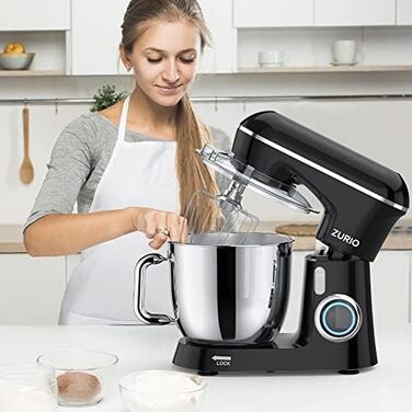Stand Mixer, 1300W Zurio 5.5L Stand Mixer, 10-Speed Robot Mixer with Quiet Kneading Function, Includes Accessories: Dough Hook, Whisk, Black Mixer