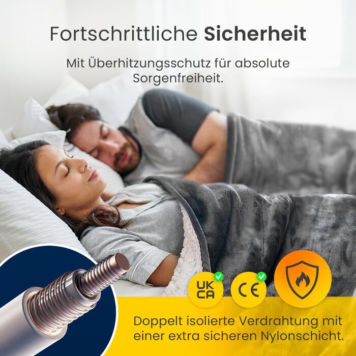 Електрична ковдра Cosi Home 180x130 см з підігрівом, автоматичним вимкненням, захистом від перегріву, з матеріалу Sherpa та Fleece, 10 температурних режимів, пульт керування, сірий колір