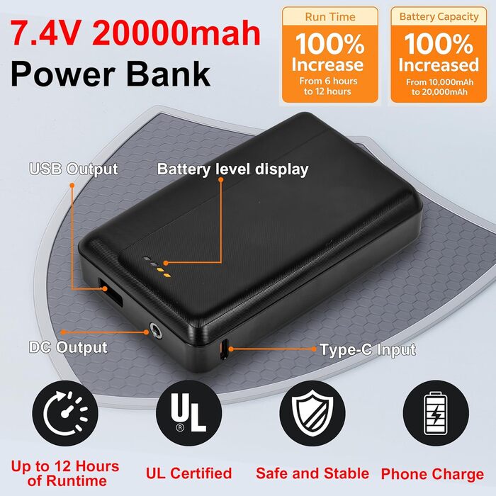 Обогреваемый жилет для мужчин и женщин 7,4V с аккумулятором 20000mAh, до 12 часов быстрого нагрева, 15 зон нагрева – для велоспорту, кемпинга и работы зимой, XS, глубокий черный