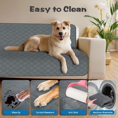 Водонепроникний килимок для собак Nobleza: захист диванів та ліжок, 178x76 см, сірий
