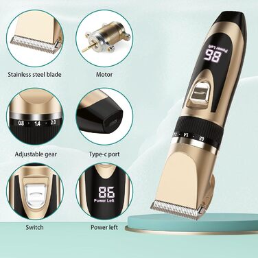 Професійна машинка для стрижки собак та котів Sjpzwcrl – бездротова, акумуляторна, з LCD-дисплеєм