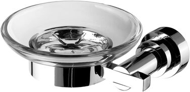 VELMA - 201059 - Exclusive soap dish holder with tempered glass soap tray from our Novara series in a timelessly beautiful design - Highly polished chrome-plated brass - No plastic - High-quality quality!