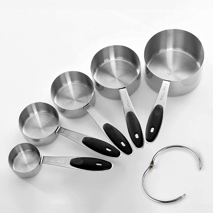 EDELIN Measuring Cups and Magnetic Measuring Spoons, Stainless Steel, 5 Cups and 7 Spoons (black)