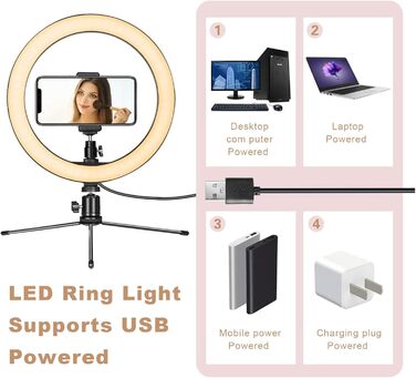 LED-кільцеве світло AIXPI 10 дюймів зі штативом та тримачем для телефону, для стрімінгу та YouTube, регульоване освітлення для фото та відео, 3 режими та 10 рівнів яскравості