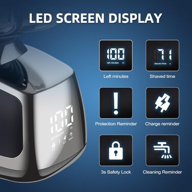 Електрична машинка для гоління голови Qhecomce 6-в-1, чоловіча, з 7 плаваючими головками, для сухого та вологого гоління, чорна