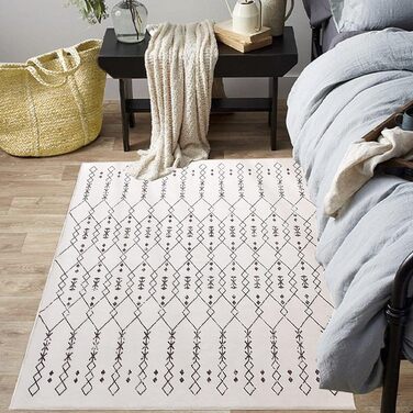 Килим для вітальні абстрактний великий, 120 x 160 см, короткий ворс, білий, для вітальні, спальні, їдальні, бежевий/слонова кістка