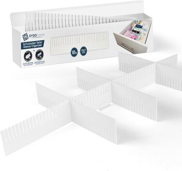 EYSO Home® Drawer Dividers Set of 3 - 33x7 cm including connectors – fits perfectly in your drawer [extend, shorten, divide] - the organizational system (18, 33 x 7 cm)