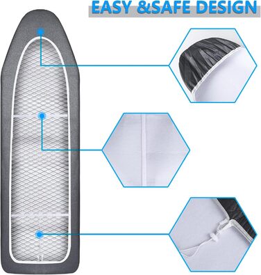 Чохол для прасувальної дошки з регулюванням, 120x40 см, сумісний з парогенераторами, розмір дошки 33–46x115–130 см, 100% бавовна