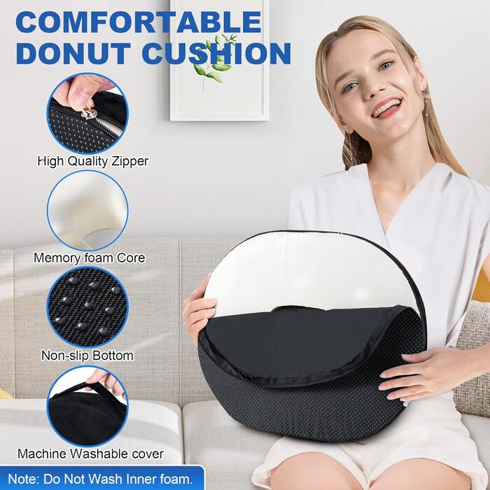 Ecosafeter Hemorrhoid Seat Cushion, High-Quality Donut Cushion Made of Memory Foam for Pregnancy, Tailbone, Postnatal, Sciatica, Pressure Sores