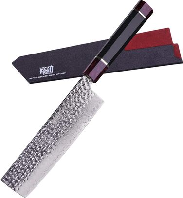 Кухонний ніж Nakiri FINDKING з дамаської сталі, 18 см, восьмигранна ручка з епоксидної смоли, з ABS-чохлом, професійний овочеріз Eternity