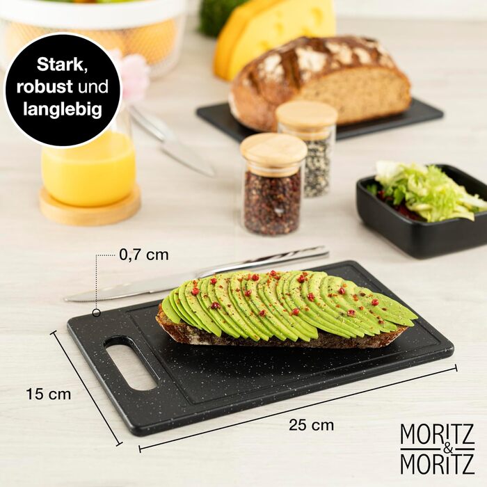 Набір дерев'яних обробних дощок Moritz & Moritz з гранітним дизайном, 25 x 15 см, BPA free, для сніданку, гігієнічний, придатний для миття в посудомийній машині (4 шт.)