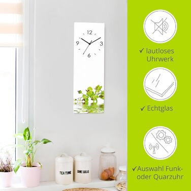 ARTLAND Wall Decor Wall Clock No Ticking Sound Glass 20x60 cm Rectangular Silent Natural Design Zen Spa Stones Asian Modern T6CD (Green Orchid, Radio Clock)