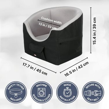 Автокрісло та переноска для собак TRIXIE - 45x39x42 см, до 8 кг, з короткою пов'язкою та кишенею