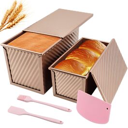 Набір форм для випічки хліба Lafo Toastbrot з кришкою, рожеве золото – форма для тостів та хліба зі скребком