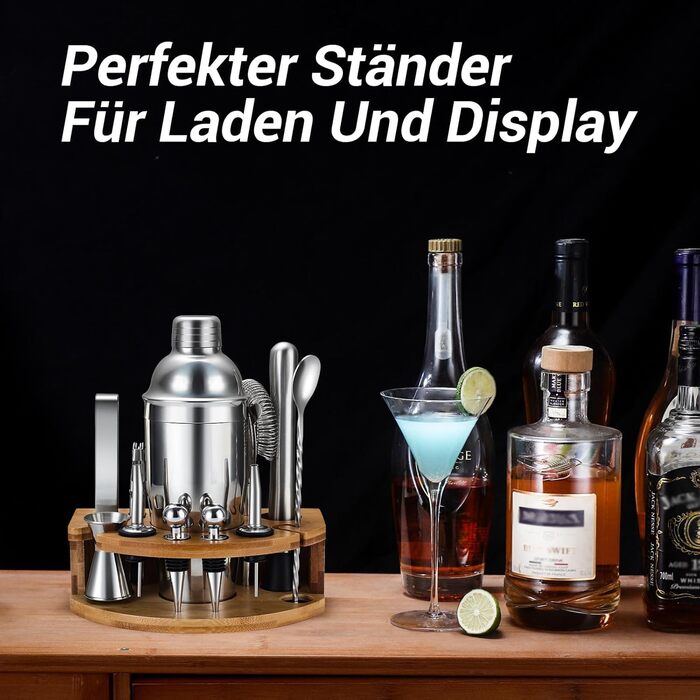 Cocktail Shaker Set, 12-Piece Stainless Steel Bar Accessory Set, 750ml Shaker Bartender Set with Stand, Ideal Cocktail Machine Bartender Set for the Home Bar (Silver)