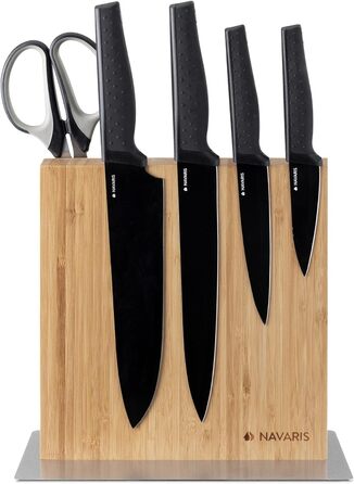 Navaris Double-Sided Magnetic Knife Holder made of Bamboo - Magnetic Knife Block, Knife Board, Double-Sided Magnetic Knife Holder - Unfilled Knife Holder