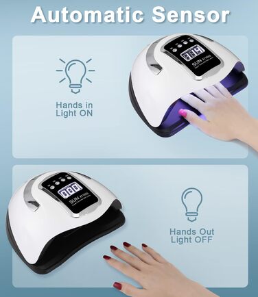 LED лампа для гель-лаку 280W з 66 LED, професійна для швидкого сушіння нігтів з таймером, LCD дисплеєм та сенсором для пальців та нігтів, підходить для гель-лаку та шелаку