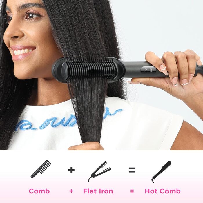 Іонізаційна випрямляюча щітка PARWIN PRO BEAUTY з LED-дисплеєм, захистом від опіків, швидким нагрівом та 4 температурними режимами (чорна)