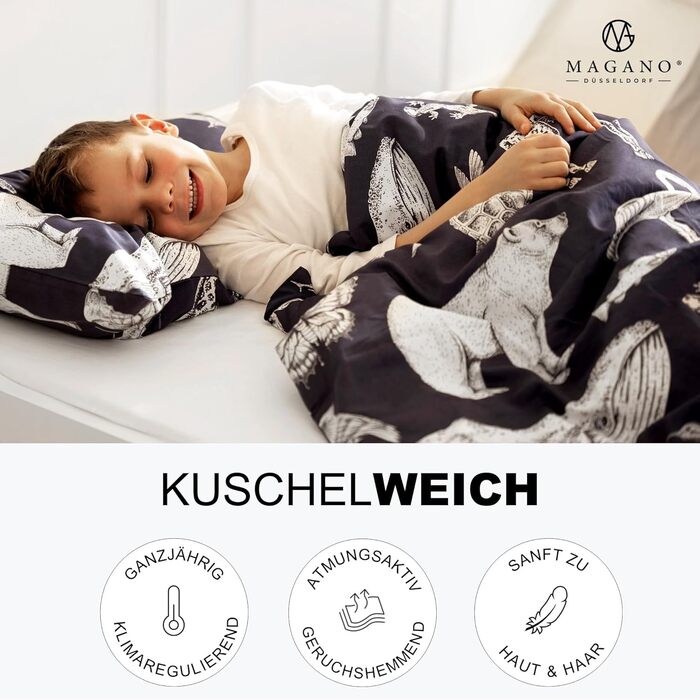 Постільна білизна для дитячого ліжечка Magano® 100x135 см, бамбук та бавовна сатин, 400 TC, гіпоалергенна, для хлопчиків та дівчаток, темно-синій комплект (100x135 см + 40x60 см)