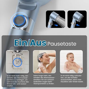 Digiroot Shower Head with Filter, 15 Filtration, Shower Head with 1.5M Hose, High-Pressure Hand Shower Rain Shower with 7 Spray Patterns, Water-Saving Shower Head for Removing Hard Water, Residual Chlorine, Heavy Metals (Blue)
