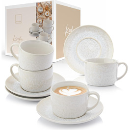 Набір кавових чашок з блюдцем Sänger Korfu, 8 шт. (4 персони), 160 мл, кераміка, кремовий колір, текстурована внутрішня поверхня, PREMIUM COLLECTION