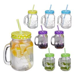 Relaxdays Set of 8 Colorful Drinking Glasses with Lids