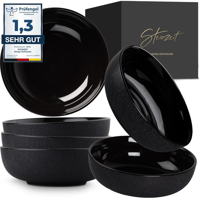 Stone Age Design Bowl Set (6 x 750ml, black) - Extra Large Soup Bowls - Dishwasher-Safe Soup Bowl - Bowl - Cereal Bowl - Salad Bowl Ceramic - Large Cereal Bowl