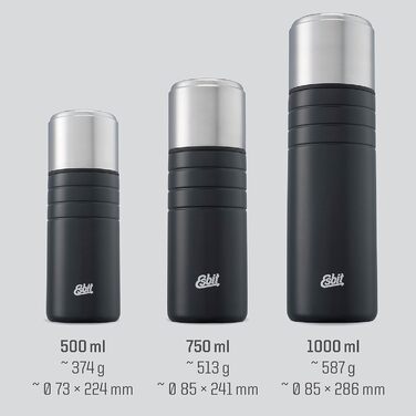 Esbit Majoris Insulated Bottle with Cup - 1000ml Stainless Steel Thermos for Hot & Cold Drinks - Black