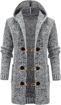 Чоловіча в'язана жилетка кардиган з бавовни, тепла чоловіча толстовка з капюшоном та ґудзиками, чоловічі в'язані жилети, зимові теплі світшоти, однотонні, грубий в'яз, стильний жакет для осені та зими, колір сірий, розмір L