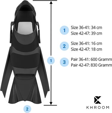 Плавальні ласти Khroom для дорослих, короткі, регульовані, для снорклінгу, розмір 36-47, сині, преміум якість, з сумкою, вироблено в Італії