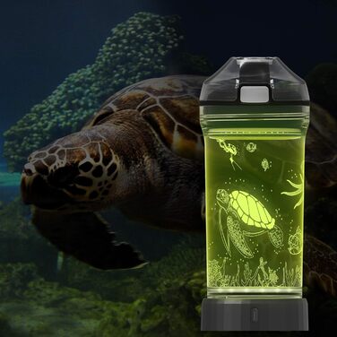 Kids' Water Bottle with 3D Glowing Turtle, LED Light – Tritan, BPA-Free, Creative, Ideal as a Travel Mug, Gift for Starting School, Girls, Boys, Picnic (Sea Turtle, 400 ml)