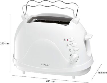 Тостер Bomann TA 6065 CB: 2 відділення, підставка для булок, функція підігріву та розморожування, білий (Модель 2024)