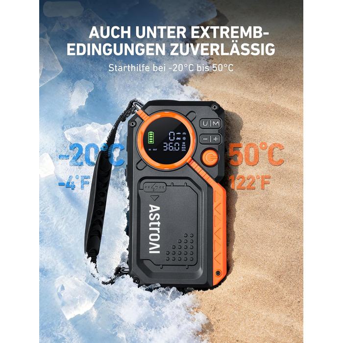 Powerbank для авто AstroAI з пусковим струмом 8000А та компресором 150PSI оранжевого кольору