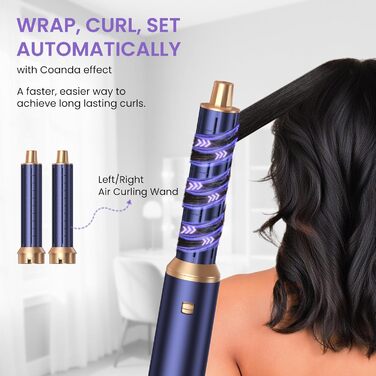 Фен-щітка 5 в 1 Airstyler Pro 1000W з регулюванням напрямку повітря, іонізація, для створення об'єму, локонів та укладання волосся, Blaugold