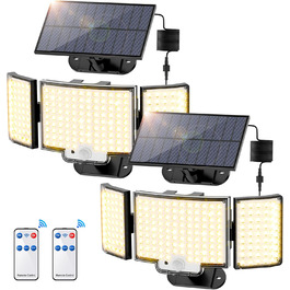 Сонячні ліхтарі для вулиці з датчиком руху, 212 LED, 3 режими, водонепроникні IP65, настінні LED прожектори для саду, комплект 2 шт. (холодне/тепле світло)