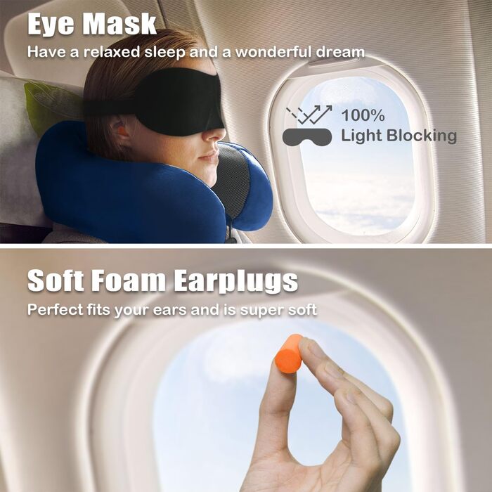 Подушка для шиї у вигляді U, Memory Foam, для подорожей, авто, офісу (блакитна)