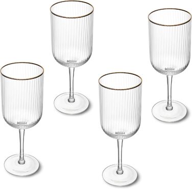 Кришталеві келихи MIKASA Sorrento для червоного вина з золотим обідком, 375 мл, набір 4 шт, без свинцю, прозорі, елегантні, класичний дизайн для свят, 31.2 x 7.8 x 23 см